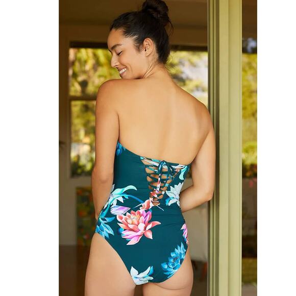 New Anthropologie Maeve Keyhole One-Piece Swimsuit $128 X-SMALL Floral - Picture 2 of 4